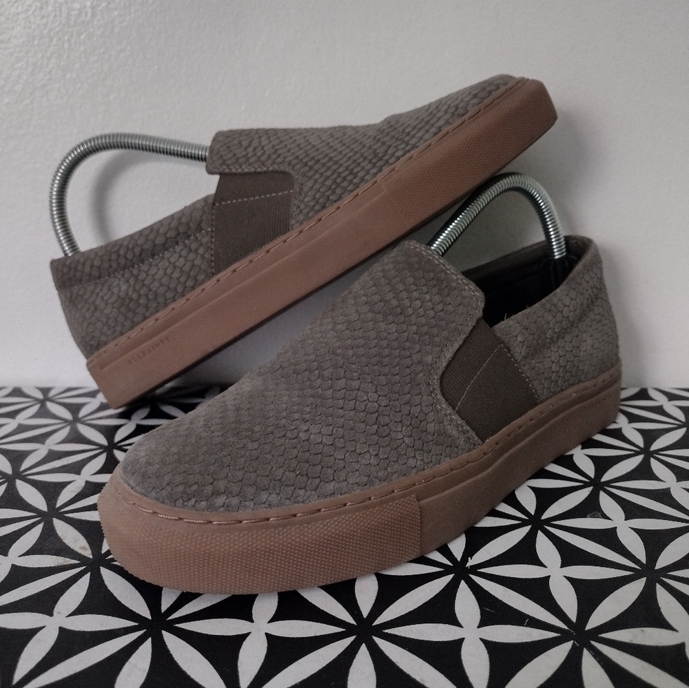 All Saints Snakeprint Suede Slip-On Shoes